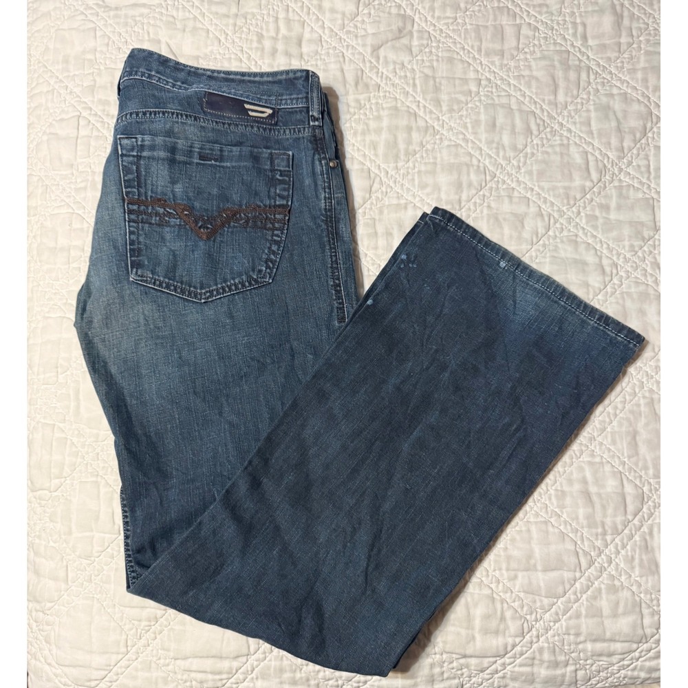 Diesel Zathan Bootcut Jeans Mens 34 Blue Italy Cotton Denim button fly